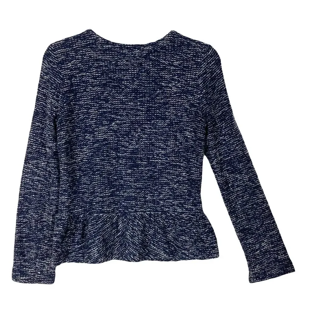J. CREW Blazer Jacket XS Boucle Tweed Navy Ivory Peplum Zip Pocket Long-Sleeve
